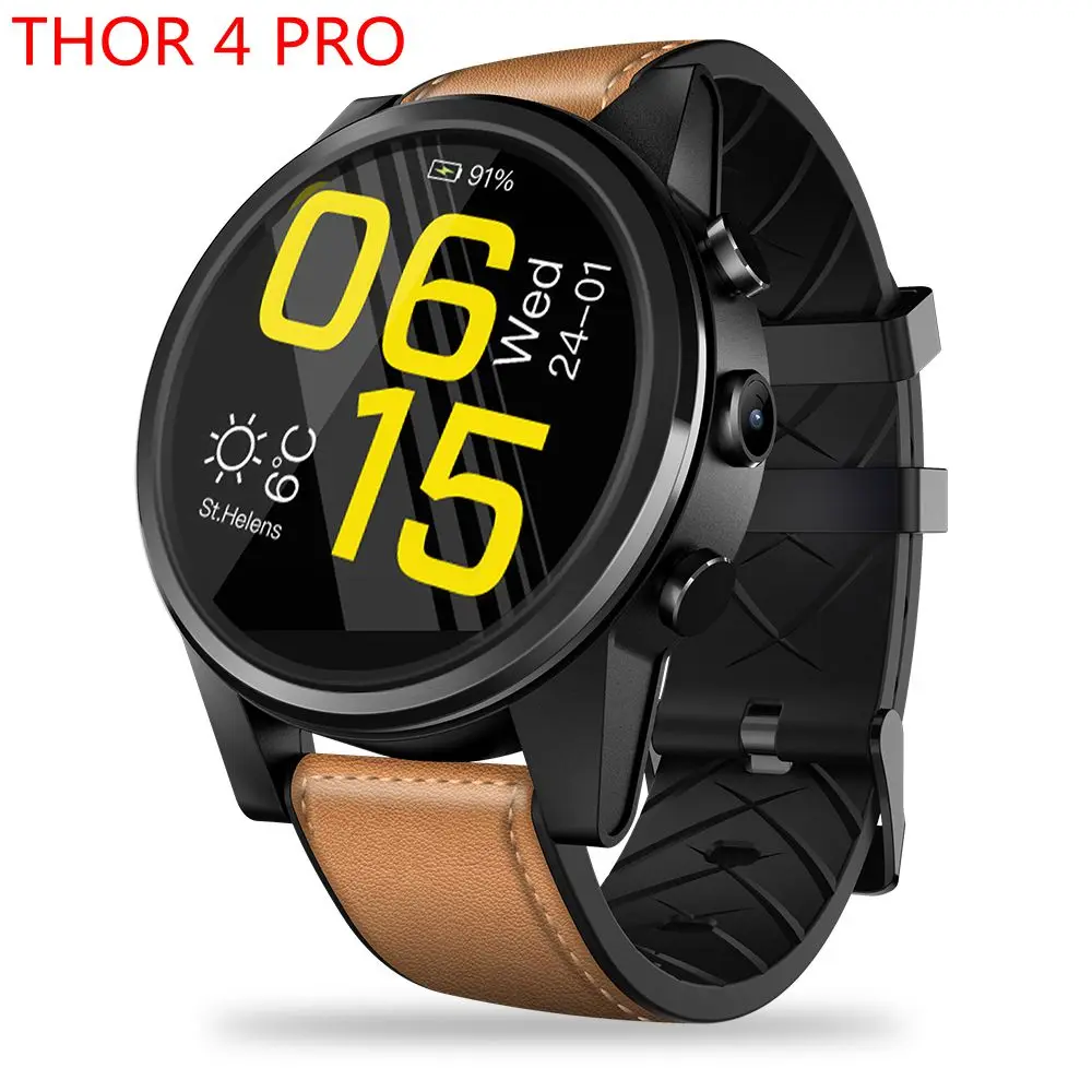 Смарт-часы Zeblaze THOR 4 Dual 4G LTE Android четырехъядерный процессор 1 Гб+ 16 Гб Двойная камера 1," AOMLED gps/ГЛОНАСС WiFi Смарт-часы с сердечным ритмом - Цвет: THOR 4 PRO brown