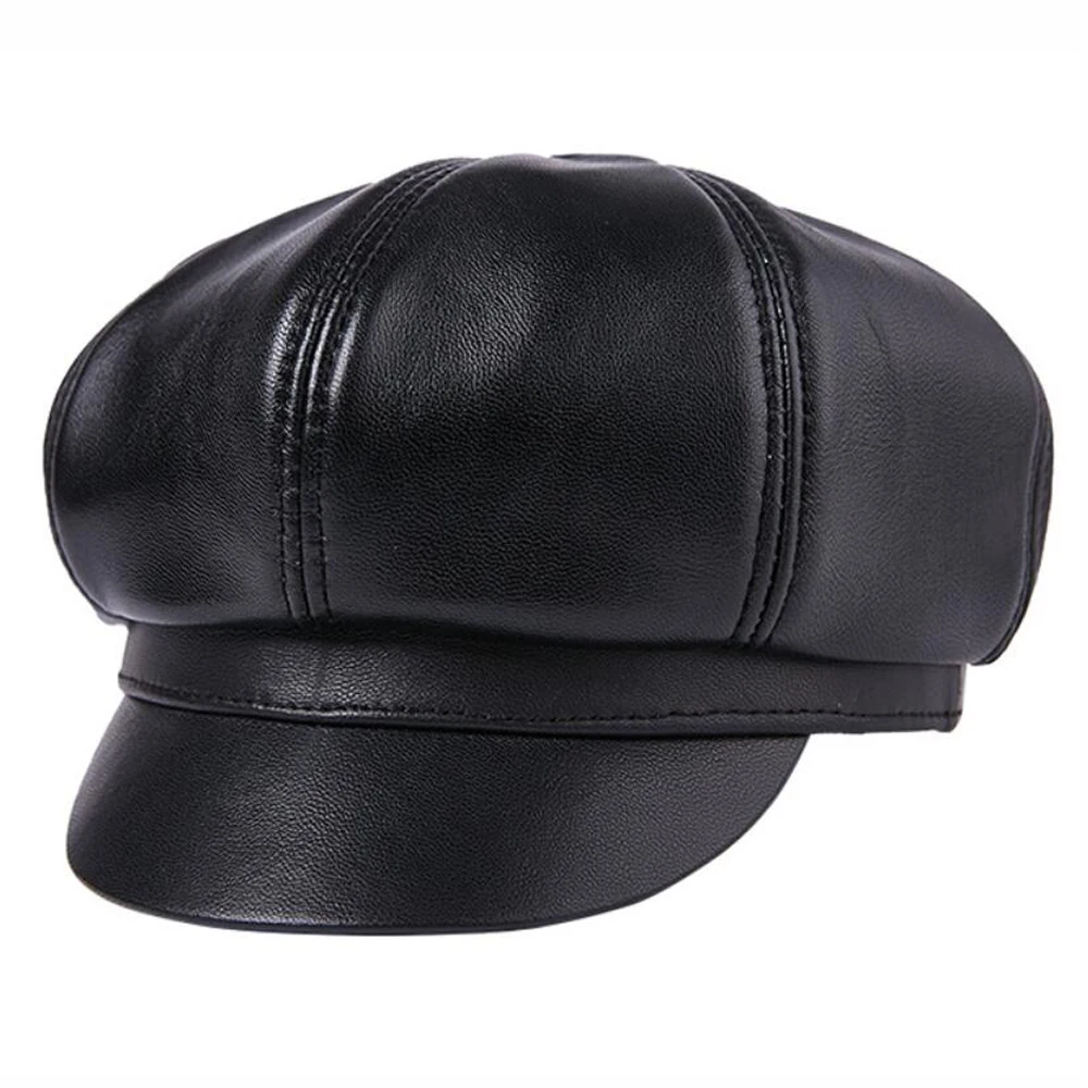 New Arrival Autumn Winter Women's Hat Genuine Leather Newsboy Caps Elegant Sheepskin Tongue Cap Cuero Genuino Sombrero