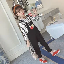 Новинка года; сезон весна-осень; стильная детская одежда для девочек в Корейском стиле; брюки на подтяжках из чистого хлопка повседневные детские брюки с принтом для мальчиков