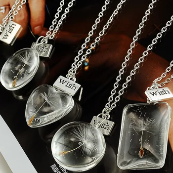 

Women Silver Chain Necklace Dandelion Seed Wish Real Flower Glass Round Ball Necklace for Girls Lady Boho Jewelry Vintage 2017