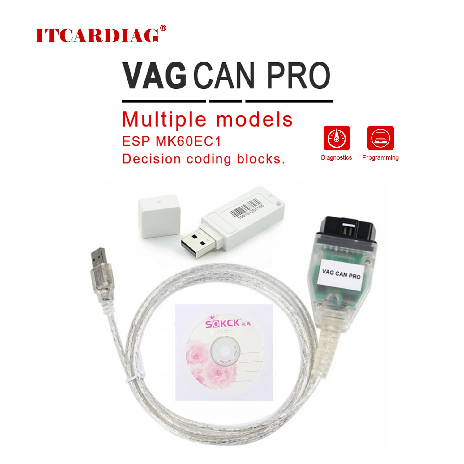 VAG CAN PRO 2020 V5.5.1 с ключом чипом FTDI FT245RL VCP OBD2 Диагностический интерфейс USB кабель
