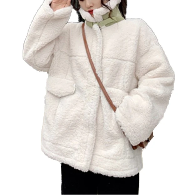 

Winter 2022 New Korean Style Loose Women's Jackets Outer Wear Cotton Coat Female Turtleneck Imitation Lambswool Long Sleeve N701