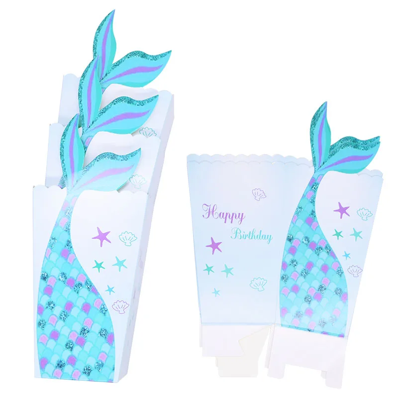 10Pcs Meerjungfrau Schwanz Popcorn Boxen Mädchen Meerjungfrau Thema Geburtstag Party Pappe Candy Box Für Kinder Geburtstag Baby Dusche Geschenke box – Detail 11