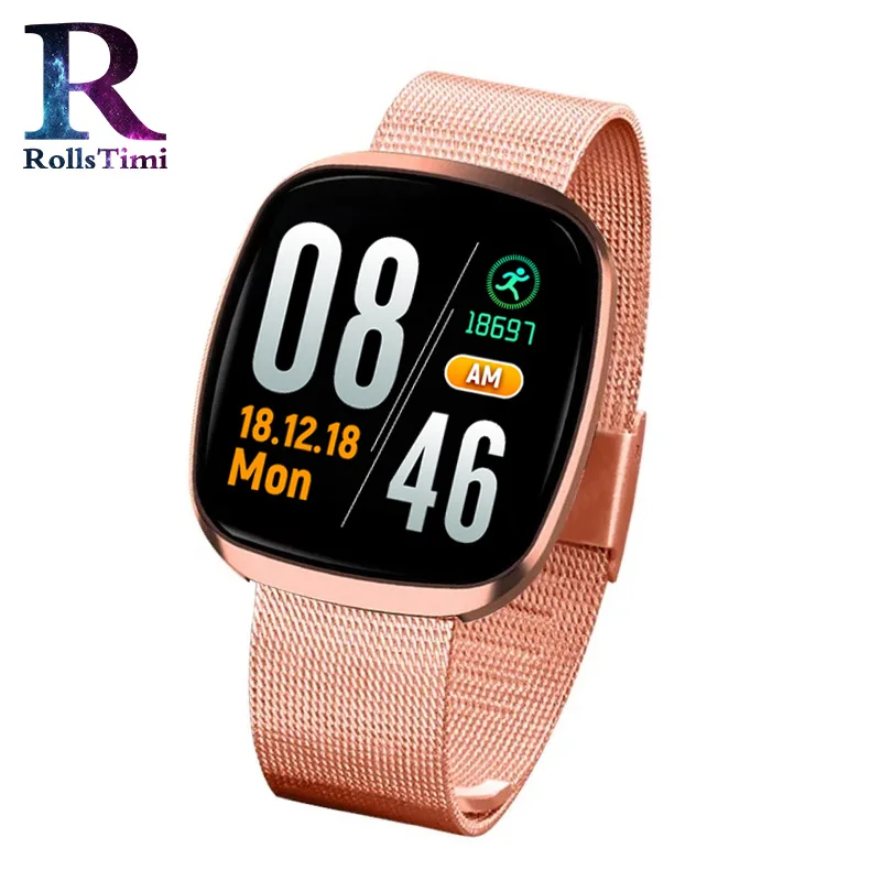 RollsTimi женские умные часы, кровяное давление, умный Браслет, водонепроницаемый фитнес-трекер, умные спортивные часы для мужчин, Android IOS - Цвет: Rose Gold Steel