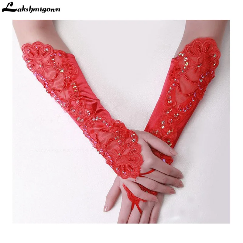 Lakshmigown Cheap Wedding Gloves Lace Fingerless White Bridal Gloves Accessoire Mariage Lace Applique Bridal Gloves