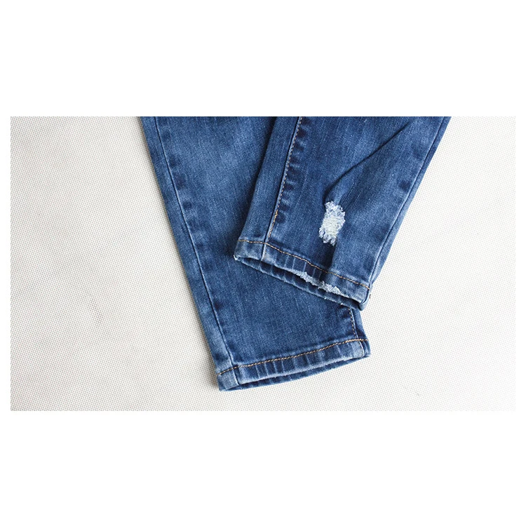Ms. Autumn New Hole Jeans Slim Stretch Europe And America Women's Autumn Feet Pencil Pants Large Size S-3xl