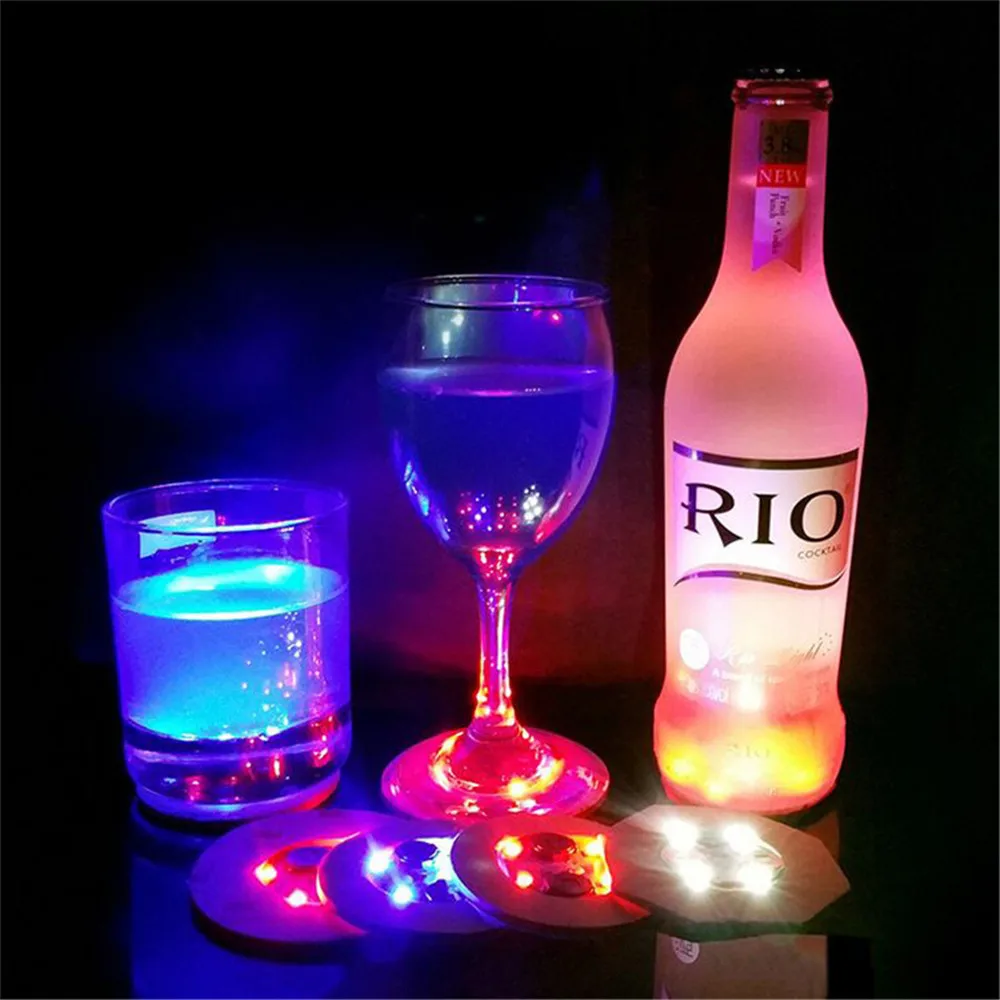 LED Glow Coaster LED Bottle Light Stickers Christmas Xmas Bar Club Party Vase Decoration LED Glorifier Mini Light Drink Cup Mat