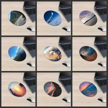 

XGZ Round Mouse Pad Sunset Landscape Green Highway Airplane Soaring Over The Horizon Clouds Beautiful Seascape Mountains