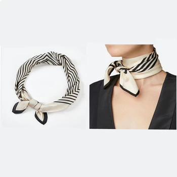 

AOMU Korea New Black White 70*70cm Career Small Square Chiffon Scarf Women's Hair Tie Band Wrap Handkerchief Accessories