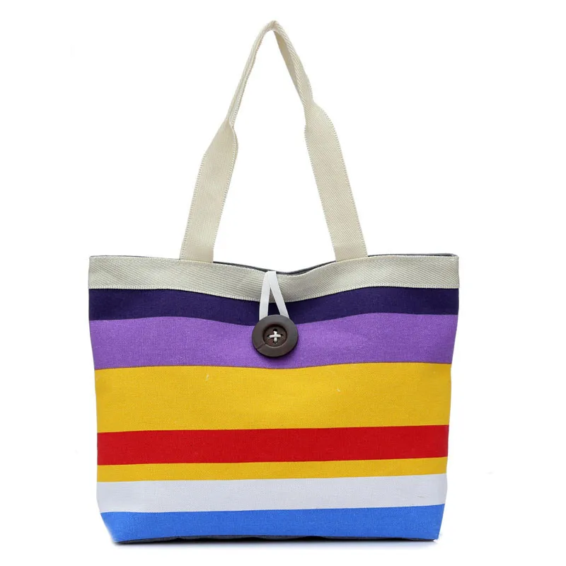 

Summer Canvas Shopper Bag Striped Rainbow Prints Beach Bags Tote Women Ladies Girls Shoulder bag Casual Shopping Handbag #YY