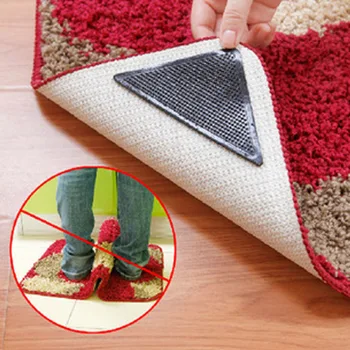 

4Pcs Home Floor Rug Carpet Mat Grippers Self-adhesive Anti Slip Tri Sticker Reusable Washable Silicone Grip Sticker Pads