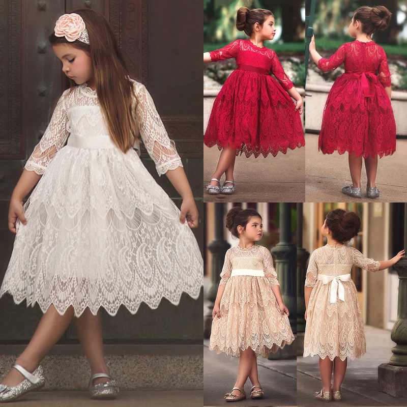 Рождественское кружевное платье-пачка с цветочным узором для маленьких девочек, платье принцессы без рукавов, торжественные свадебные платья