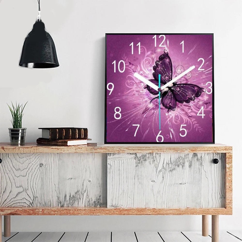 Алмазная Картина Бабочка часы Diy Алмазная вышивка мозаика картина Стразы ручной работы наборы животный узор домашний декор