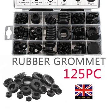 

125Pcs/Box Rubber Grommet 11 Wiring 7 Blanking Sizes Grommet Gasket For Cable Black Assortment Set Electrical Wire Gasket Kit