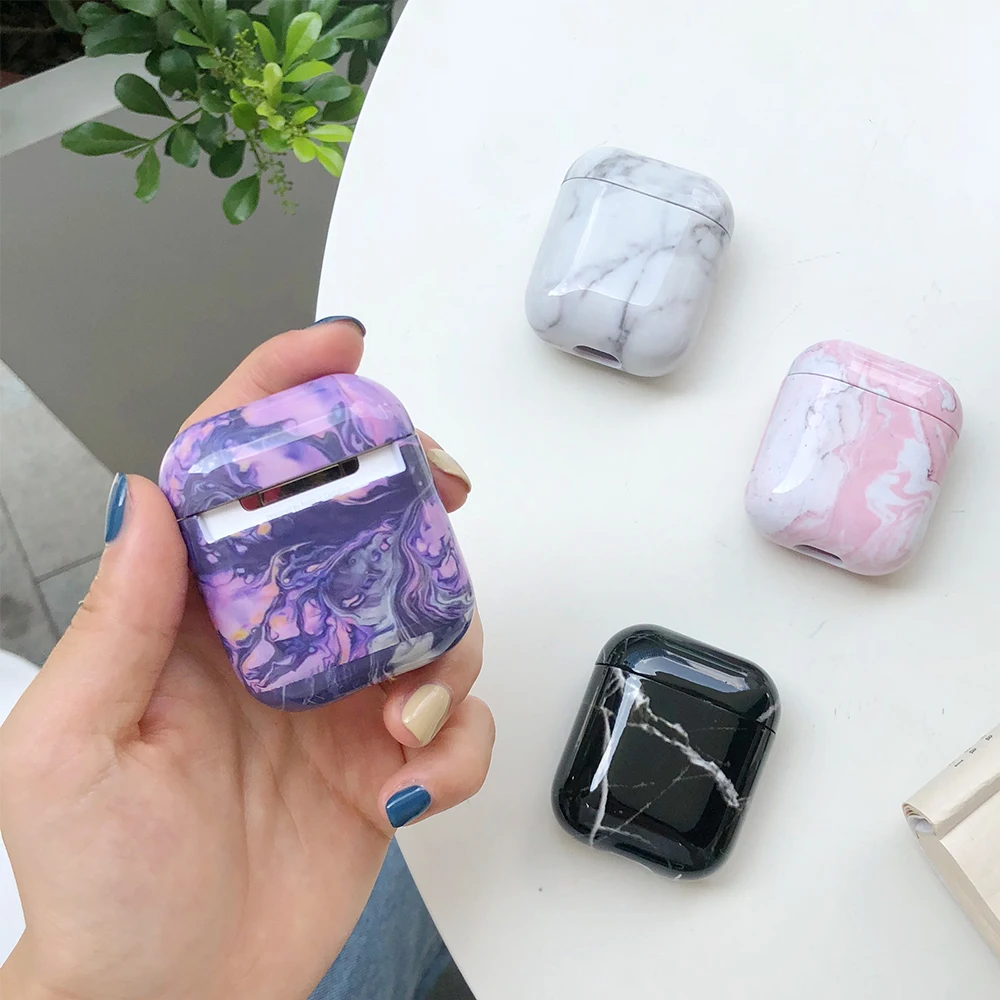 AZiMiYO For airpods Cover Cases Wireless Earphone with New marble texture pattern glossy hard shell for airpods1 2 air pods case