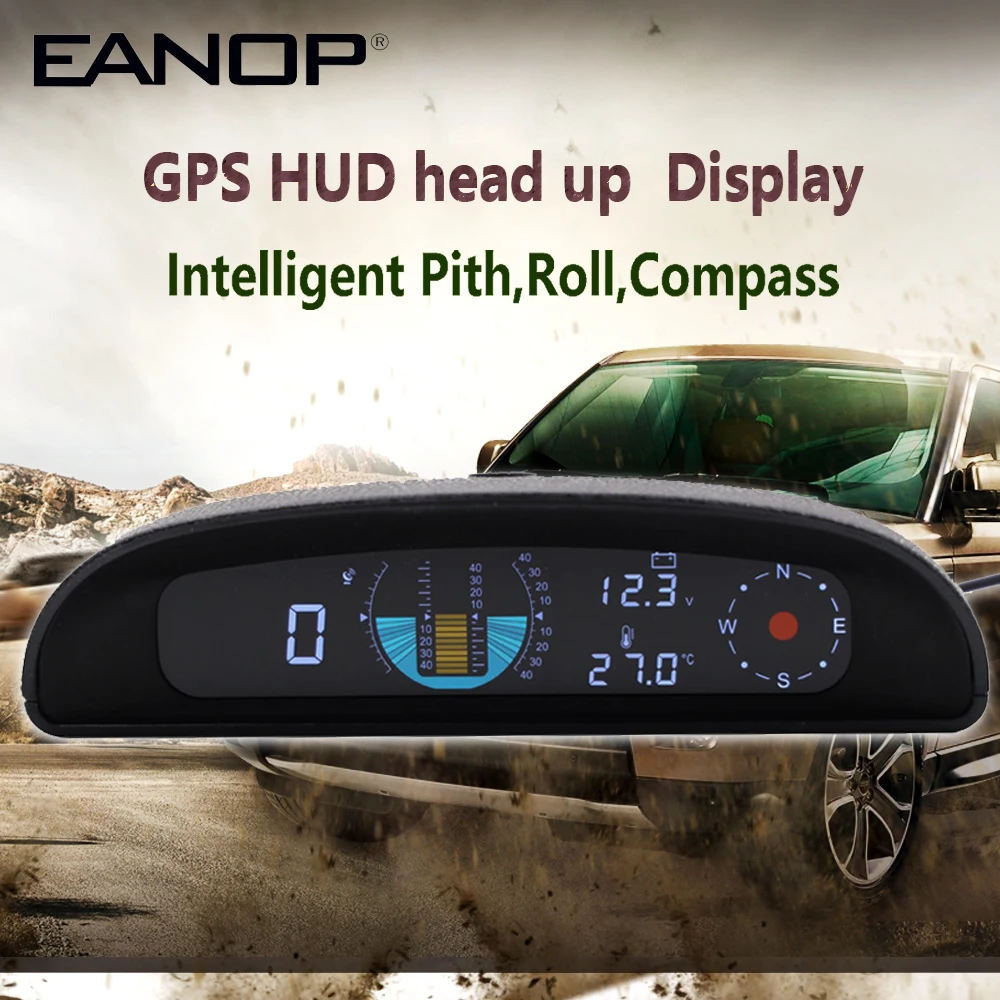 EANOP GPS HUD Headsup Intellignet Car Speedometer KMH/MPH  Inclinometer Pitch Automotive Voltage Monitor Compass Altitude