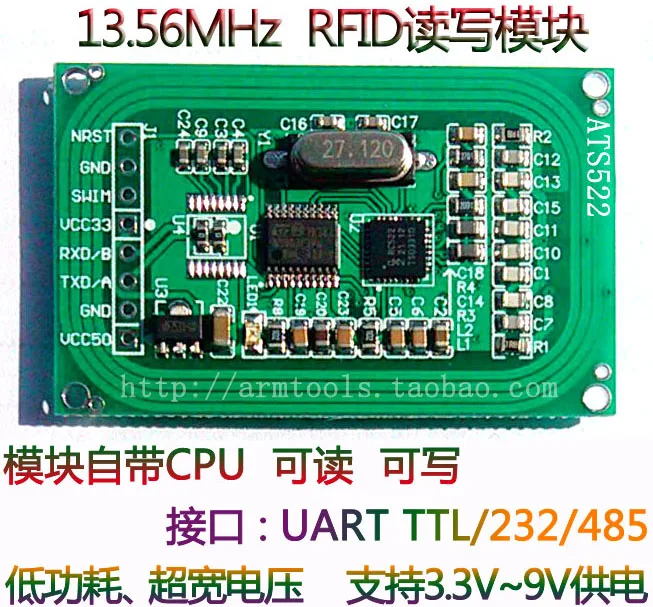 

For RFID card reader module /RC522 serial reader /IC card induction identification/low power/rf development board
