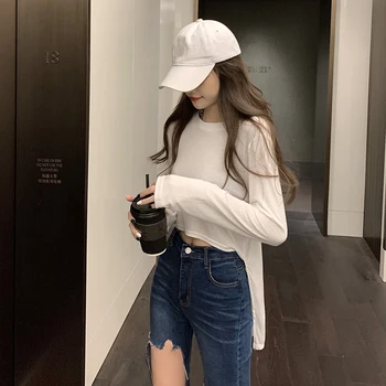 

PX2772 Thin long-sleeved t-shirt for women with irregular design