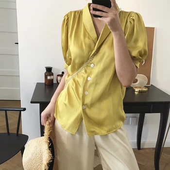 

Fashion Button Turn Down Collar Women's Blouse Short Lantern Sleeve Cardigan Woman's Shirt Fashion Casual Womens Tops And Blouse