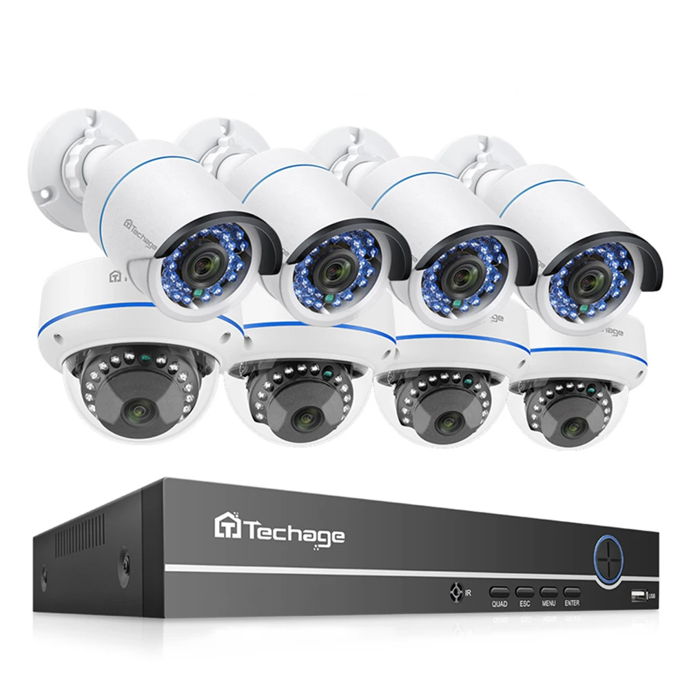 Techage 8CH POE 1080P безопасности NVR наборы 2MP Аудио Звук камера система купол пуля Крытый