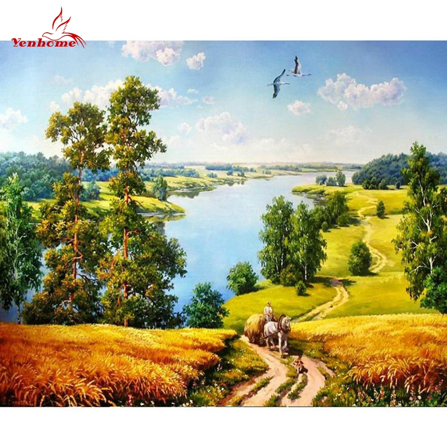 

16x20 inches Paint by Numbers DIY Paintings Village Path Colorful Wall Pictures for Living Room Unique Gifts Wall Art Posters
