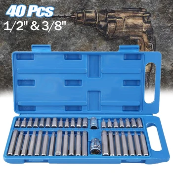 

40Pcs Hex Star Torxs Socket Bit Set Tool Kit 1/2inch 3/8inch Drive Alloy Steel Torxs Star Bit Socket Set