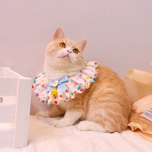 

Hand-made Pet Collar Color Polka Dot Cute Bow Cat Dog Kawaii Lace Curling Lace Saliva Towel Bib Bib Ins Photo Accessories