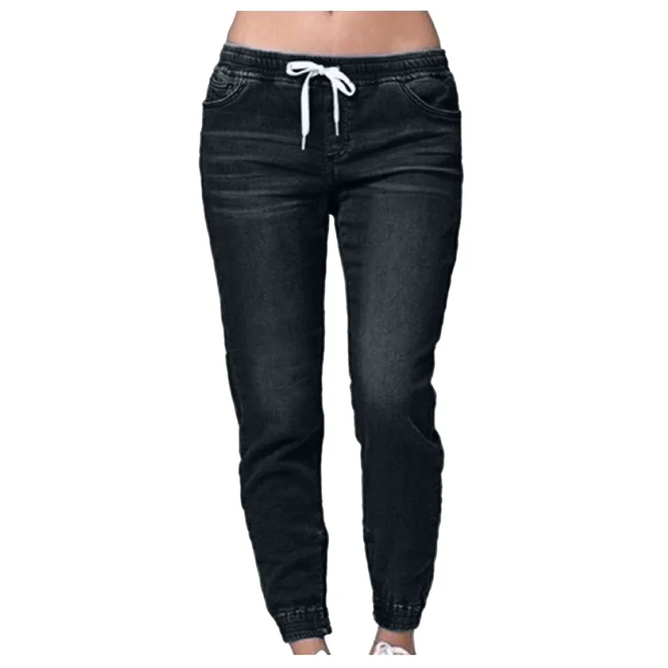 Womens Casual Denim Lace Up Trousers Fashion Jeans