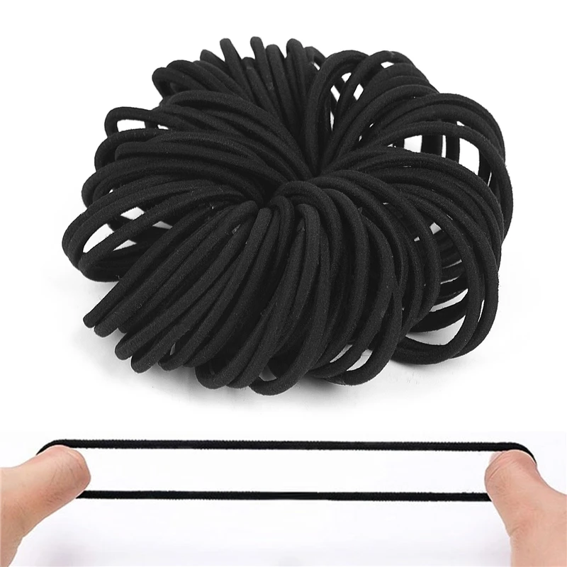 head wrap for women 50 Pack Thick Heavy No-metal Elastic Hair Ties Black Rubber Ponytail Holders Hair Bands-3mm 4mm 6mm pink hair clips