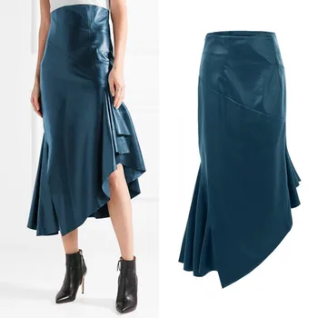 

Women's PU Leather Midi Skirt 2020 ZANZEA Stylish Asymmetrical Skirts Casual High Waist Vestidos Female Bodycon Robe Plus Size