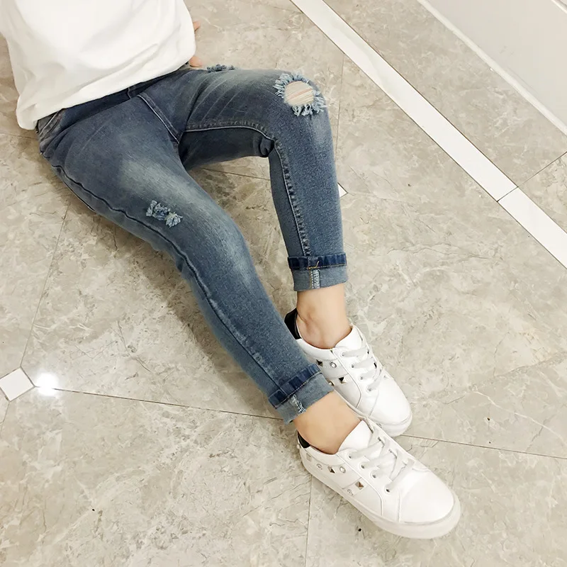 

Girl'S Jeans Autumn Clothing 2019 New Style Spring And Autumn Little Girl Korean-style with Holes Trousers Children Tight-Fit Sk