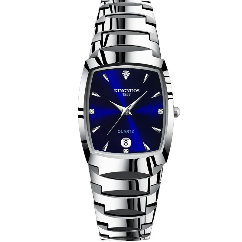 Kingnuos Luxury Brand Fashion Steel Rectangle Couple Quartz Watchs Calendar Minimalist Luminous Hands Waterproof Wristwatch 3