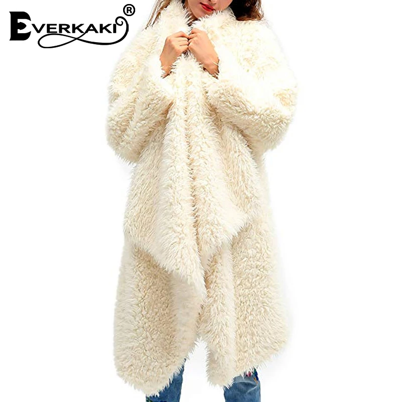 Everkaki Boho Длинные пальто из искусственного меха женские кардиганы куртки толстые зимние элегантные женские женское пальто Зима Новые
