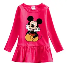 Новинка; весеннее хлопковое платье с вышивкой; модное милое платье принцессы с рисунком Минни Маус для маленьких девочек; круглый воротник