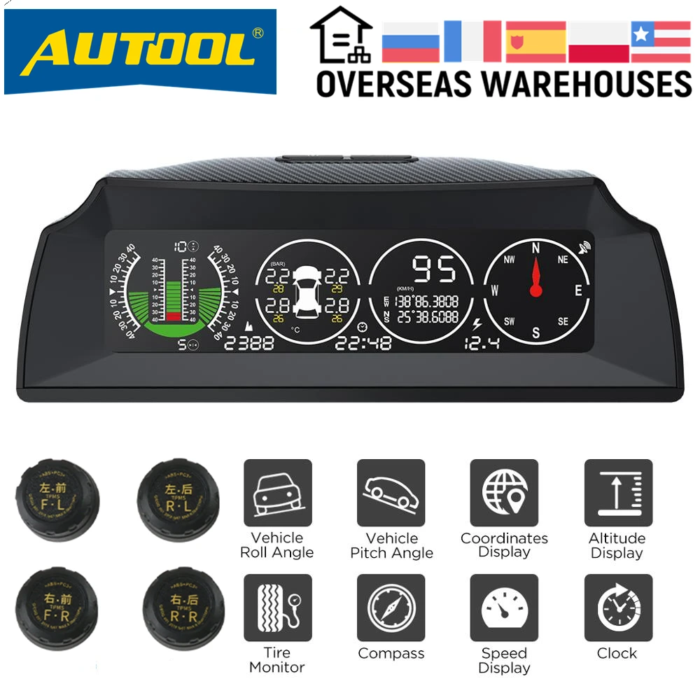 GPS-датчик скорости AUTOOL X91 HUD измеритель наклона TPMS рулон угла для всех автомобилей