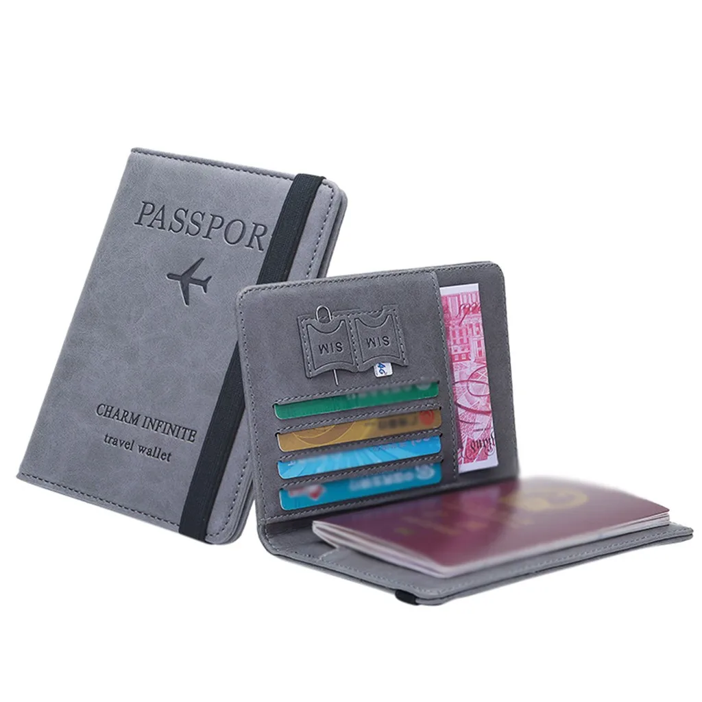 Многофункциональная дорожная Обложка для паспорта, кошелек, трехкратный органайзер для документов, держатель, кошелек женский, кошелек, кошелек, обои для женщин - Цвет: Gray