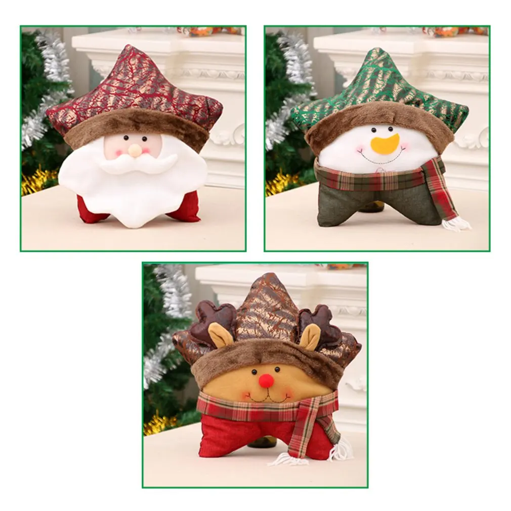Christmas decoration gift contrast color mosaic five-star pillow snowman old deer cartoon pillow back home supplies