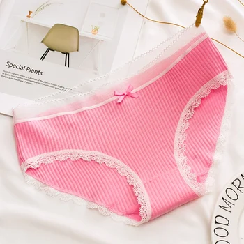 

Girls Japanese Style Large Size Underpants 2019 New Briefs Sweet Cotton Bow Simple Ladies Lace Briefs