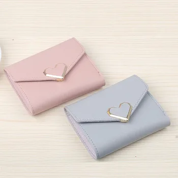 

Mini Women's Heart Shaped Short Wallet Female Leather Slim Cute Thin Ladies Coin Purse for Cards Wallet portomonee vrouwen