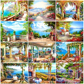 

HUACAN Full Square Drill Diamond Painting 5D Garden Landscape Diamond Embroidery Seaside Cross Stitch Room Decor