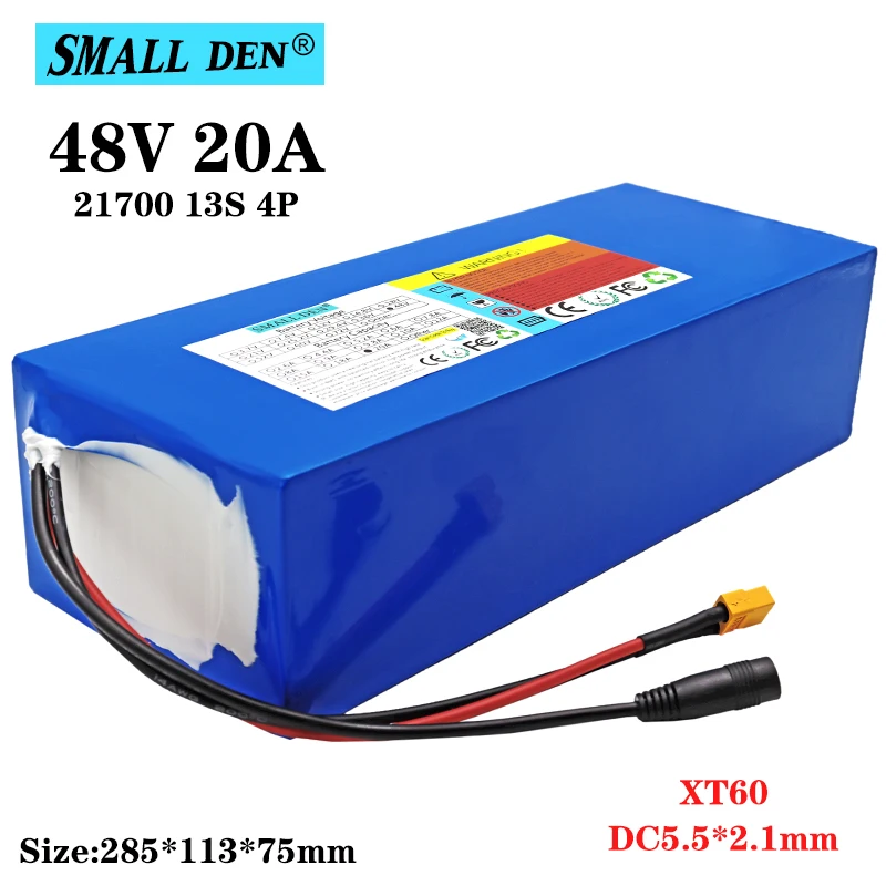 

48V 20Ah 21700 13S4P lithium battery pack built-in 25A BMS 1200W high power 20000mAh 54.6V electric bicycle scooter battery XT60