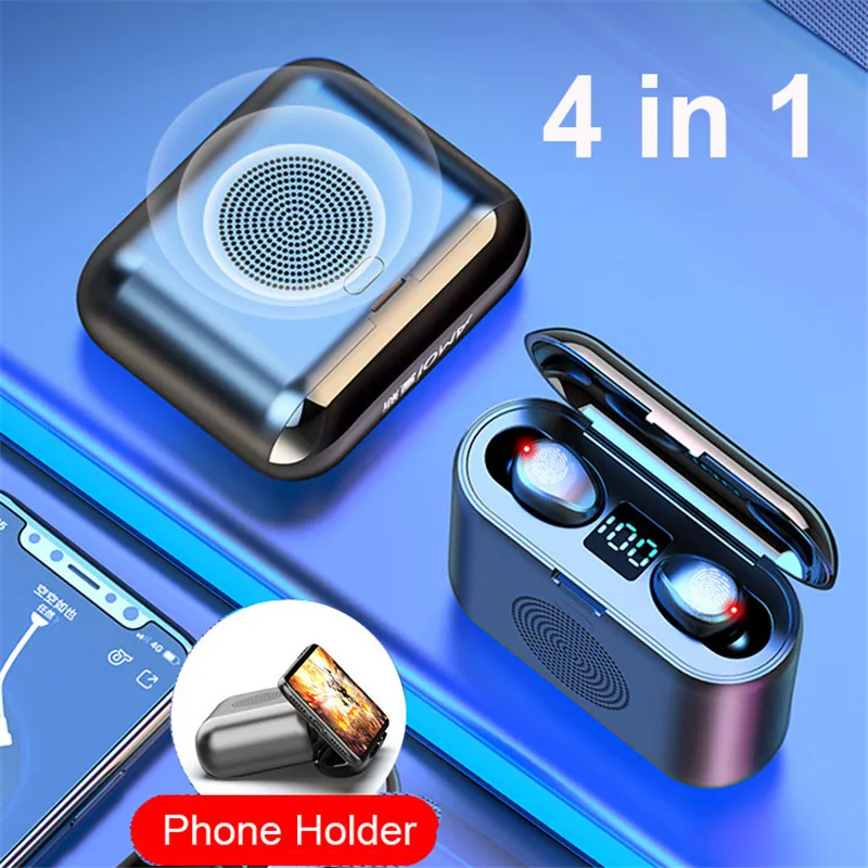 mini bluetooth earphones f9 Speaker TWS Wireless Headphones Touch Control 9D Stereo with Mic LED Display Phone Holder