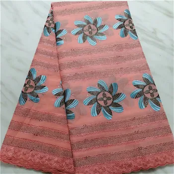 

High Quality Swiss Voile Laces Switzerland Cotton African Dry Cotton Lace Fabric 2018 Nigerian Voile Lace Golden Pink(7-19