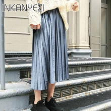 Новинка, осенняя и зимняя женская бархатная юбка с высокой талией, плиссированные юбки, плиссированная юбка-80