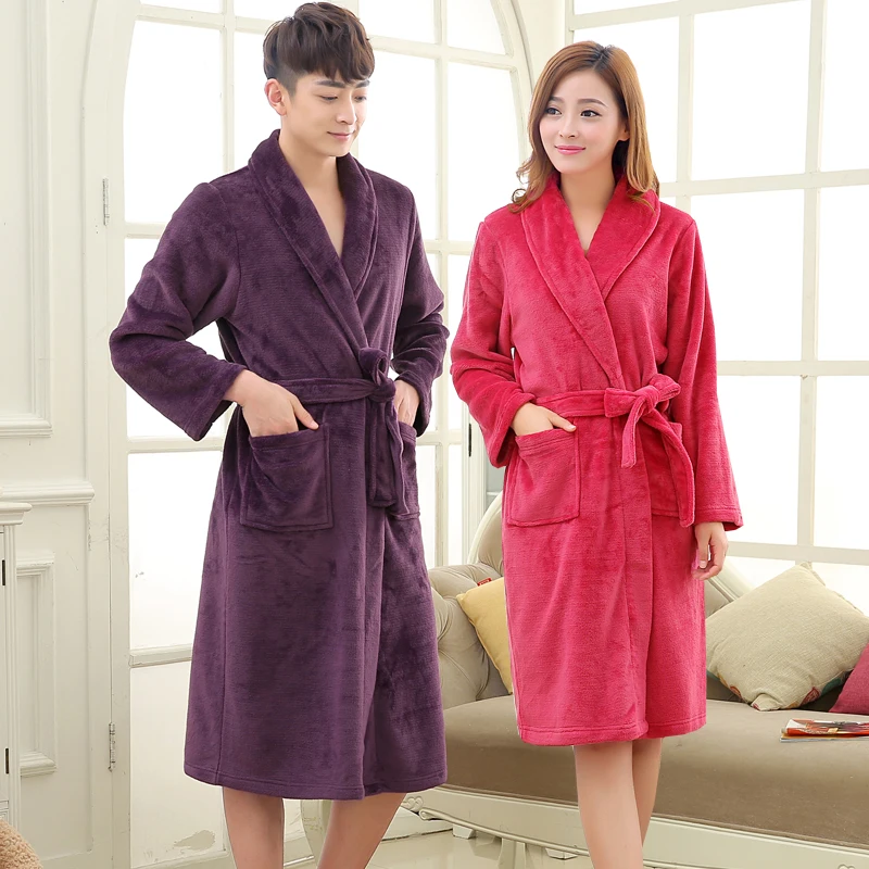 

Women Men Warm Coral Fleece Long Bathrobe Soft Flannel Nightgowns Bridesmaid Kimono Bath Robes Peignoir Dressing Gown Sleepwear