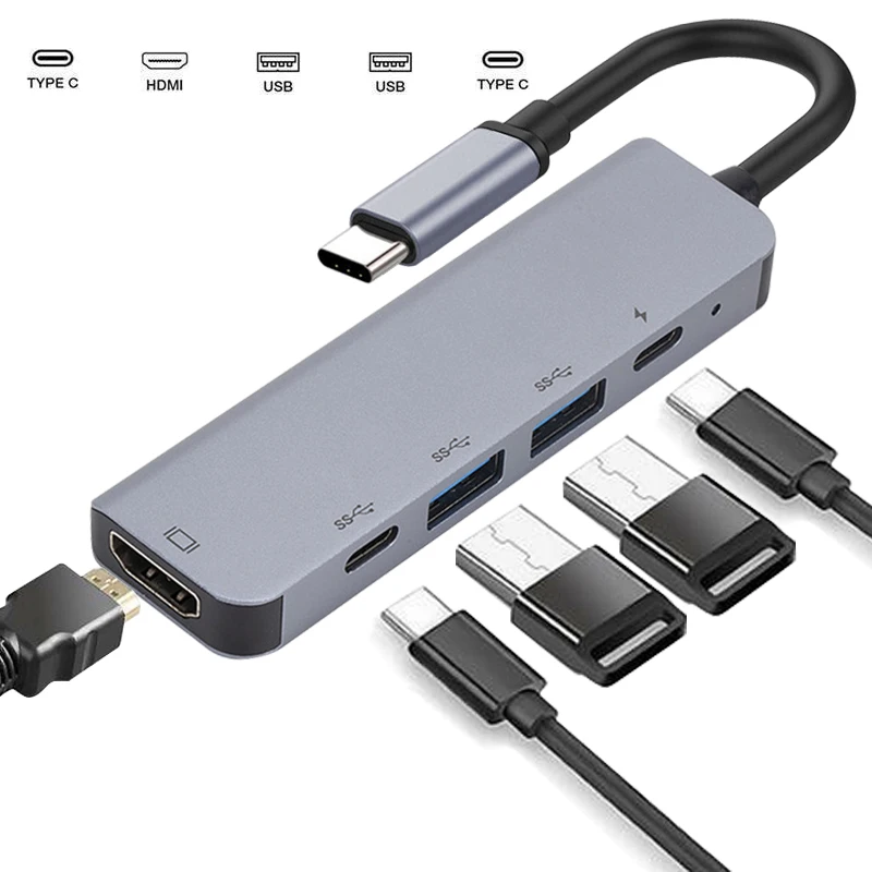 8 в 1 Алюминиевый сплав USB-C концентратор к HDMI+ USB 3,0+ PD зарядный кабель RJ45 Ethernet Micro SDTF OTG адаптер 3 в 1 5 в 1 6 в 1