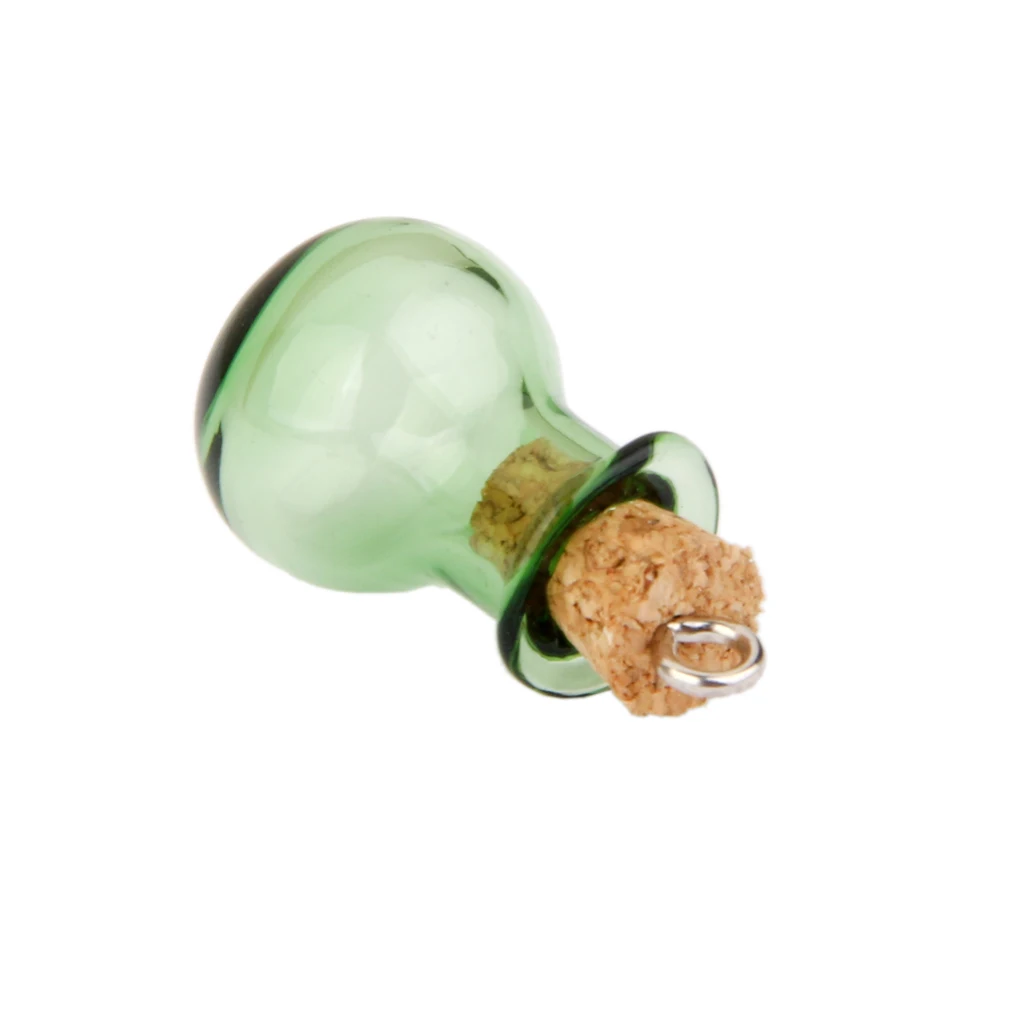 10 Glass Cork Flat Base Jars Vial Wishing Bottle w/ Loop DIY Pendants Green Fashion Lucky Decorations