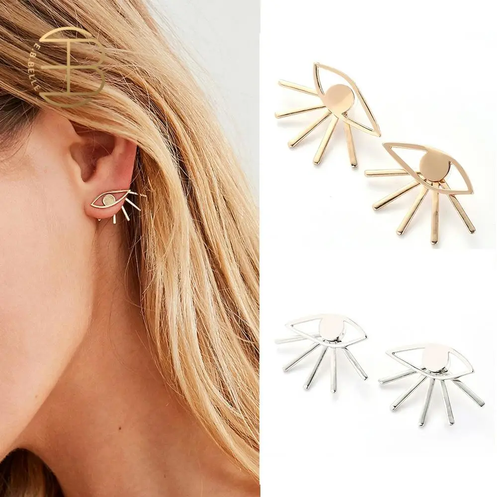 2020 новые модные серьги-гвоздики с двумя боковыми полыми глазами золотого и