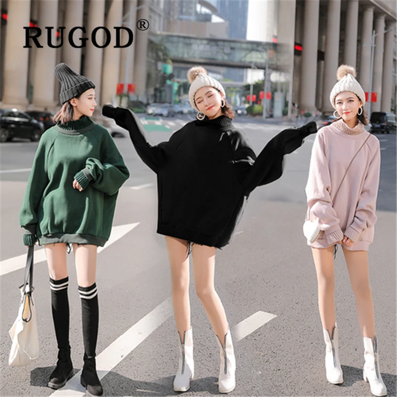 RUGOD новые корейские Лоскутные толстовки женские Модные водолазки осень-зима пуловер толстый свободный женский свитер повседневное пальто