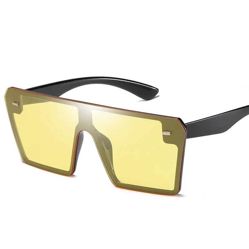 Винтажные черные цельные негабаритные Солнцезащитные очки женские уличные большое зеркало в рамке линзы мужские солнцезащитные очки UV400 - Цвет линз: black yellow